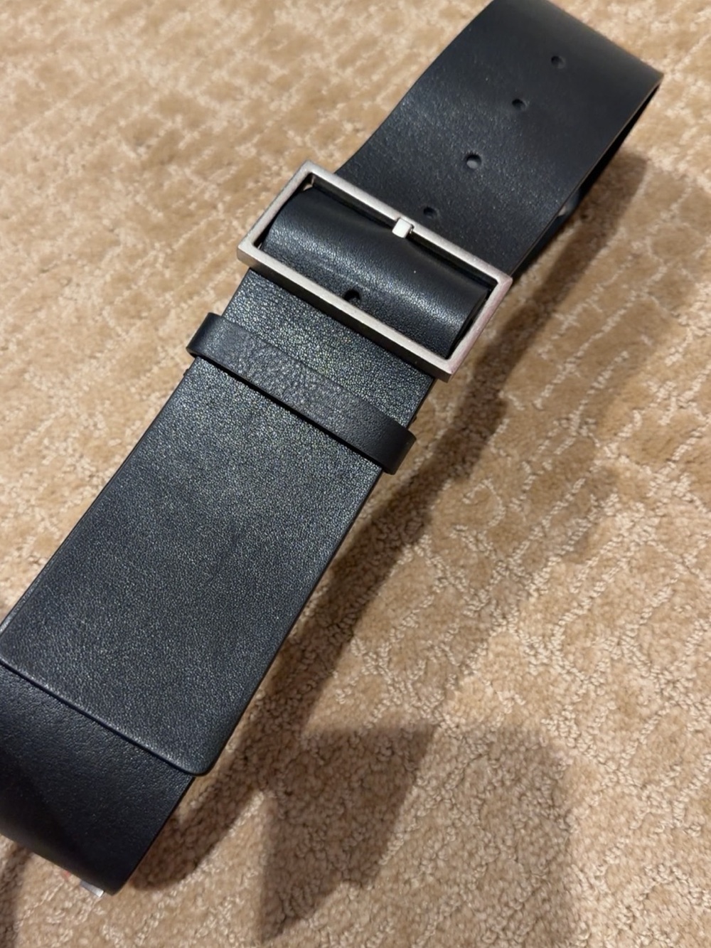 All Saints Women’s Black Leather Belt with Silver Buckle